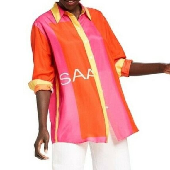 Isaac Mizrahi Target Silk Color block Tunic womens size XS Oversized - Picture 1 of 8